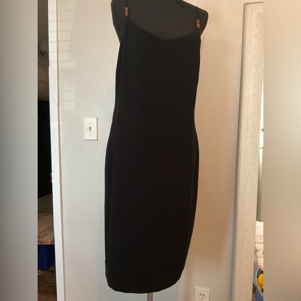 LAUREN Ralph Lauren Black Short Slip Dress w/Beaded Spaghetti Straps SZ10